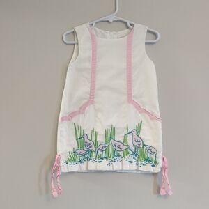 Lilly Pulitzer White Pink Sleeveless Shift Dress Embroidered Shorebird - Size 2